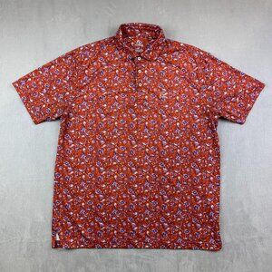 Rhoback Mens Shirt Large Red Paisley Floral Polo Performance Golf Stretch